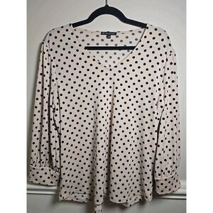 Adrianna Papell Pink‎ with Black Polka Dots Long Sleeve Size L